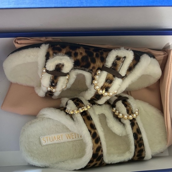 Stuart Weitzman Piper Chill Slide Sandals Cheetah CalfHair Fur New NWT - Picture 2 of 13